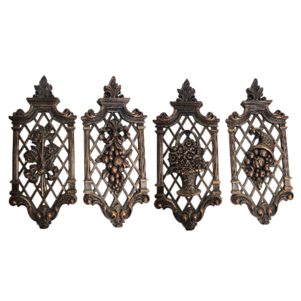 Vintage 1971 Dart Industries Coppercraft Wall Plaques - fruit and flowers